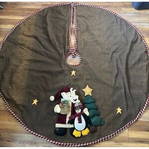 Santa's Best Christmas Tree Skirt‎ 52"Lined Cute Appliqué Rustic Vtg